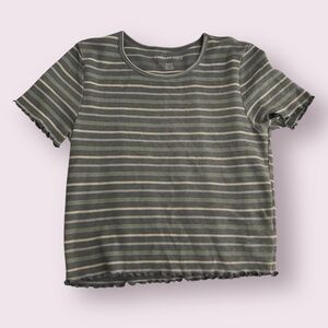 Striped Blue Crop Top w/ scalloped detail